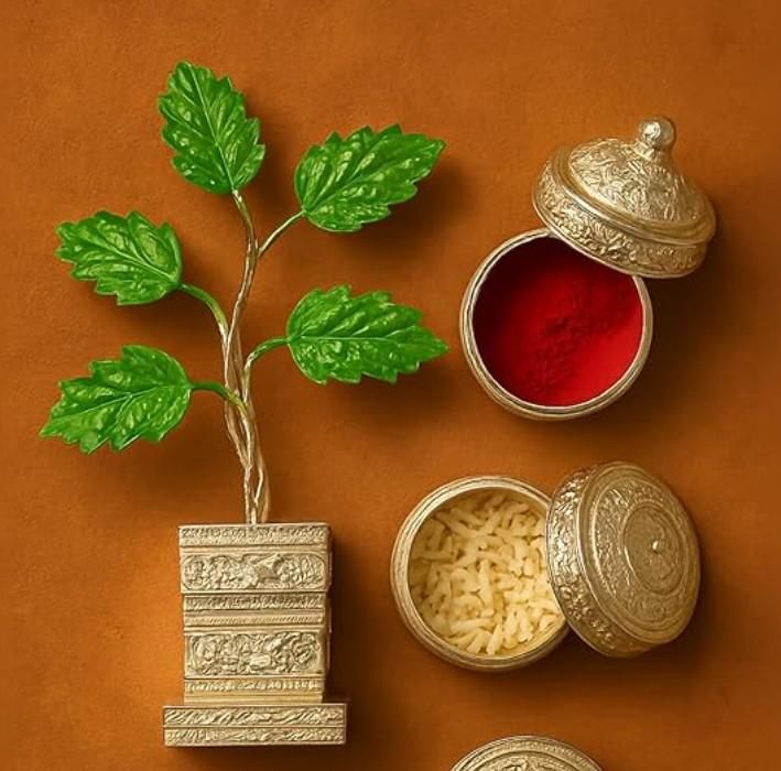 German Silver Plated Tulsi Plant Decorative Showpiece (4inche)